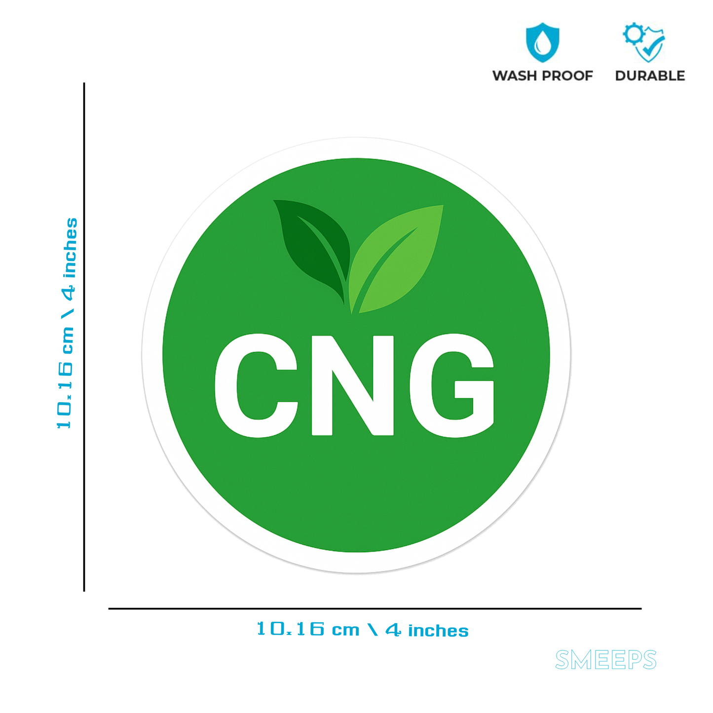 Smeeps CNG Leaf Round Sticker – 10.16 x 10.16 cm Eco Green Circle Car & Bike Vinyl Decal | Waterproof | Clear CNG Fuel Identification
