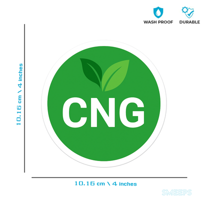 Smeeps CNG Leaf Round Sticker – 10.16 x 10.16 cm Eco Green Circle Car & Bike Vinyl Decal | Waterproof | Clear CNG Fuel Identification