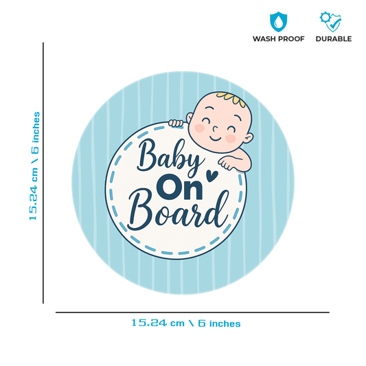 Pack of 2 | Smeeps Baby on Board Sticker – 15.24 cm Round | Soft Blue Pastel Design with Smiling Baby | Waterproof Car Safety Sign