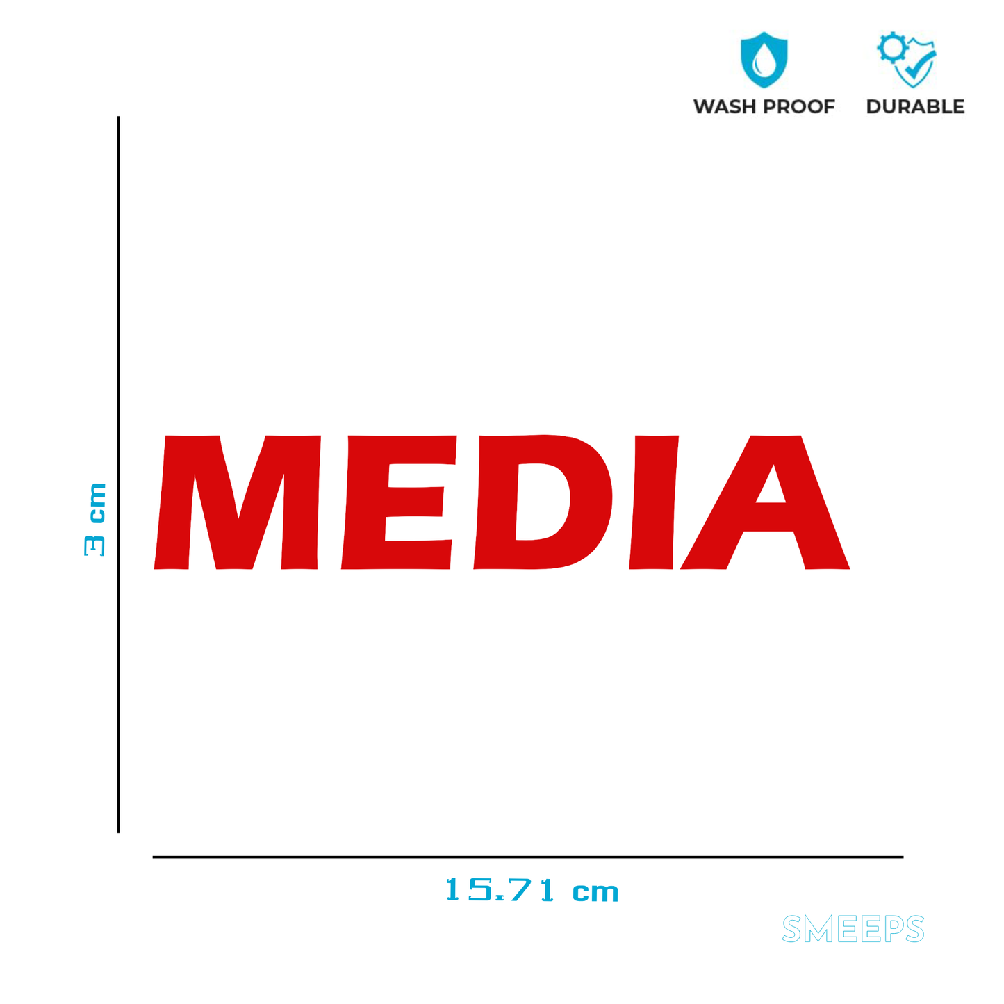 Smeeps MEDIA Sticker for Car Rear Glass – 15.71 x 3 cm Bold Red Text Decal | Press & Photography Access Identifier | Waterproof Vinyl