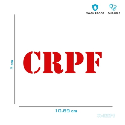 Smeeps CRPF Car Sticker – 10.69 x 3 cm Red Text Military Style Decal | Waterproof & Fade-Resistant Vinyl for Cars, Bikes & Helmets