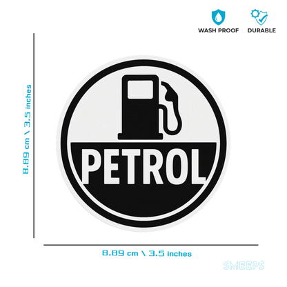 Smeeps Petrol Sticker – 8.89 x 8.89 cm Monochrome Fuel Pump Icon | Minimalist Petrol Reminder Decal | Waterproof & Durable Vinyl