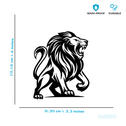 Smeeps Roaring Lion Sticker – 10.16 x 8.39 cm Car & Bike Vinyl Decal | Majestic Standing Lion Design | Waterproof & Durable