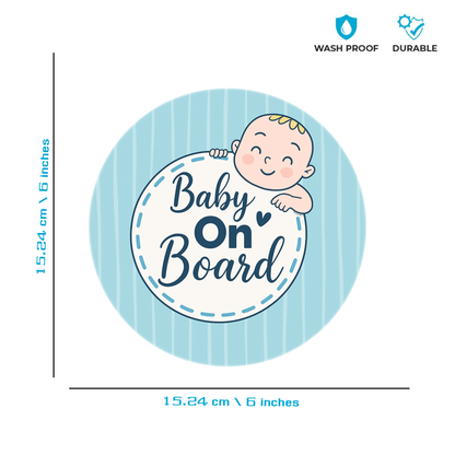 Smeeps Baby on Board Sticker – 15.24 cm Round | Soft Blue Pastel Design with Smiling Baby | Waterproof Car Safety Sign