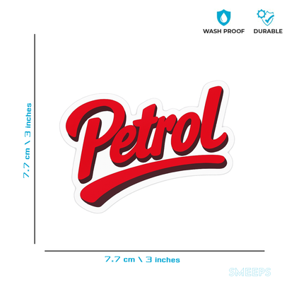 Smeeps Petrol Sticker – 7.7 x 7.7 cm Car & Bike Fuel Type Vinyl Decal | Bold Red Script Design | Waterproof & Durable