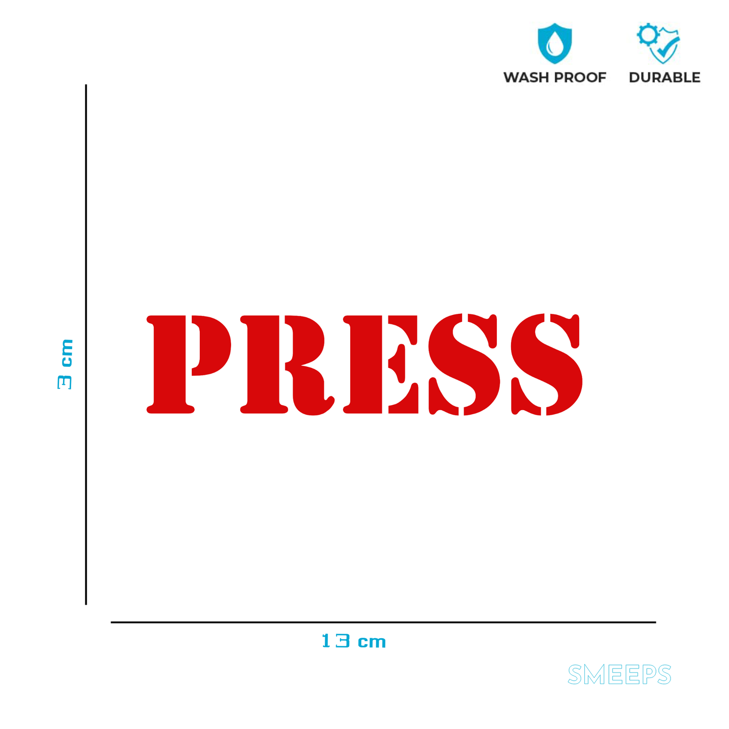 Smeeps PRESS Sticker – 13 x 3 cm Car, Bike & Media Vehicle Vinyl Decal | Bold Red Stencil Design | Waterproof & Durable