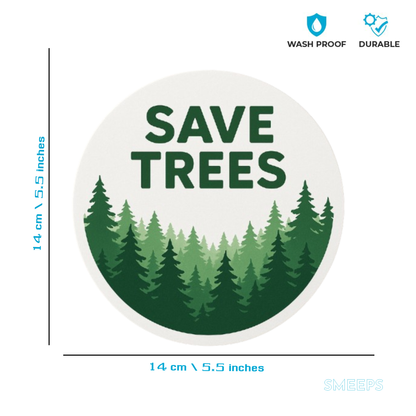 Smeeps Save Trees Round Sticker | 14 x 14 cm | Eco-Friendly Vinyl Decal for Car