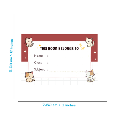 Pack of 24 |Smeeps Cute Cat-Themed Book Label Stickers – 7.62 x 5.08 cm – “This Book Belongs To” Writable Notebook Stickers for Kids | Name, Class, Subject | Pack of Adorable Kitten Stickers