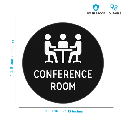 Smeeps “Conference Room” Door Sign Stickers – 15.24 cm Round Office Label | Professional Black & White Design | Waterproof & Easy to Apply