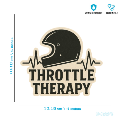 Smeeps Throttle Therapy Sticker – 10.16 x 10.16 cm | Biker Helmet Vinyl Decal (Retro Beige & Black Theme)