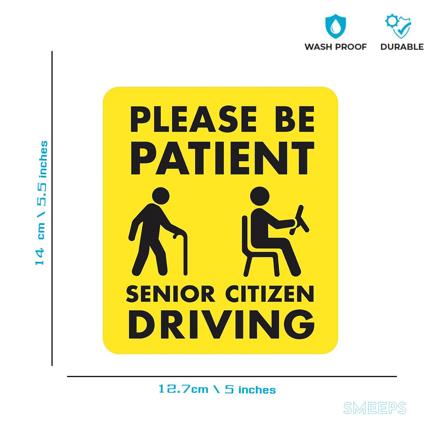 Smeeps Senior Citizen Driving Car Sticker – 14 x 12.7 cm Yellow Safety Alert Decal for Cars