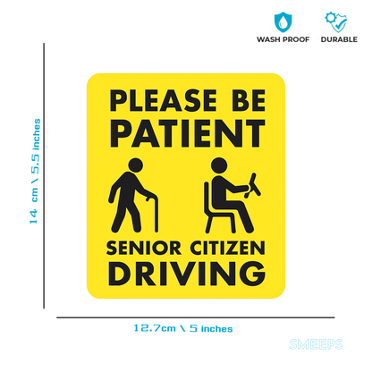 Smeeps Senior Citizen Driving Car Sticker – 14 x 12.7 cm Yellow Safety Alert Decal for Cars