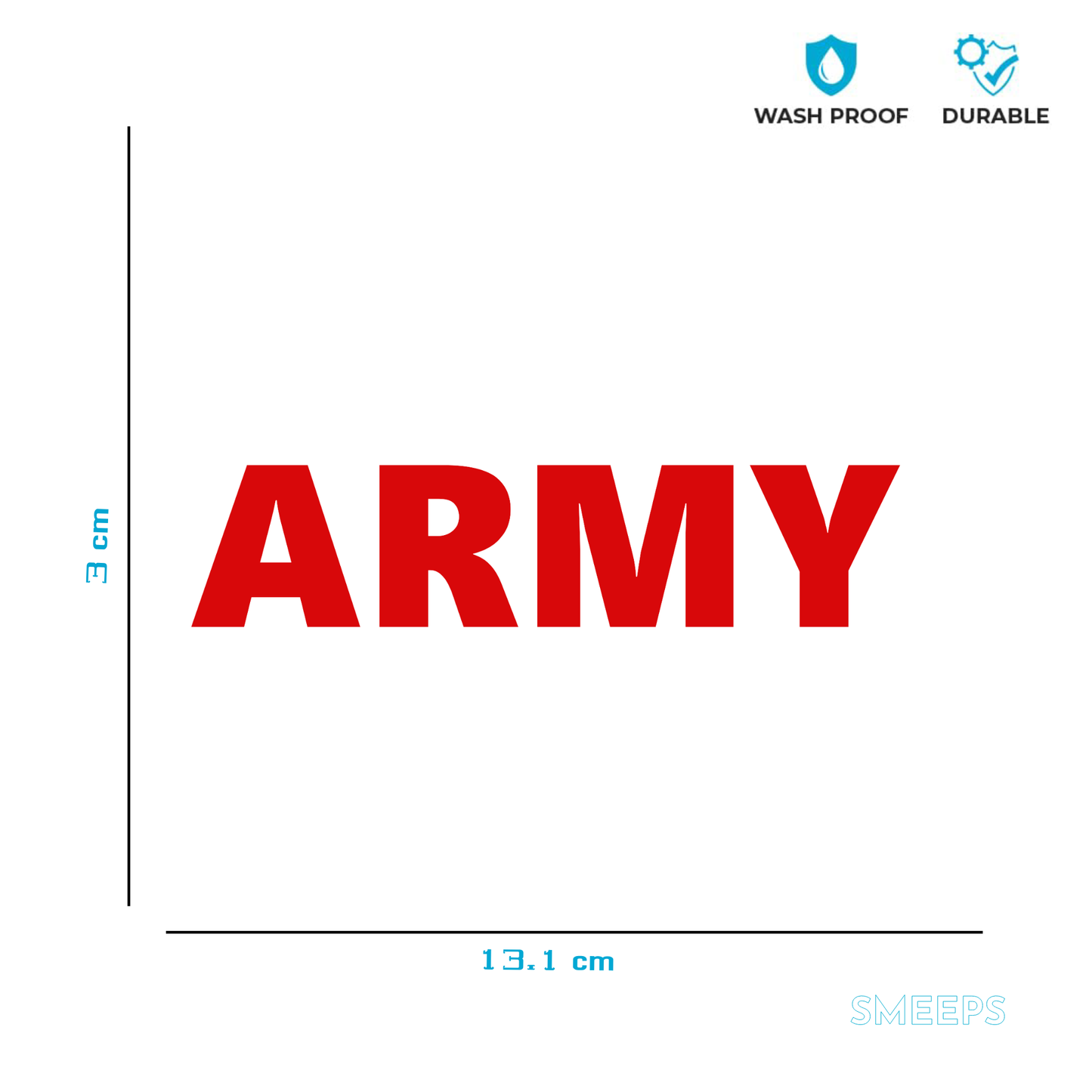 Smeeps ARMY Text Sticker – 13.1 x 3 cm Bold Red Vinyl Decal | Car Decal | Military Style Lettering | Waterproof & UV-Resistant Design