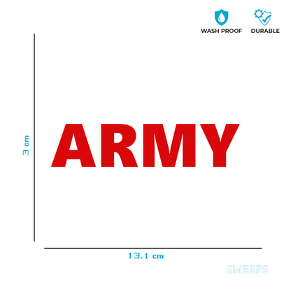 Smeeps ARMY Text Sticker – 13.1 x 3 cm Bold Red Vinyl Decal | Car Decal | Military Style Lettering | Waterproof & UV-Resistant Design