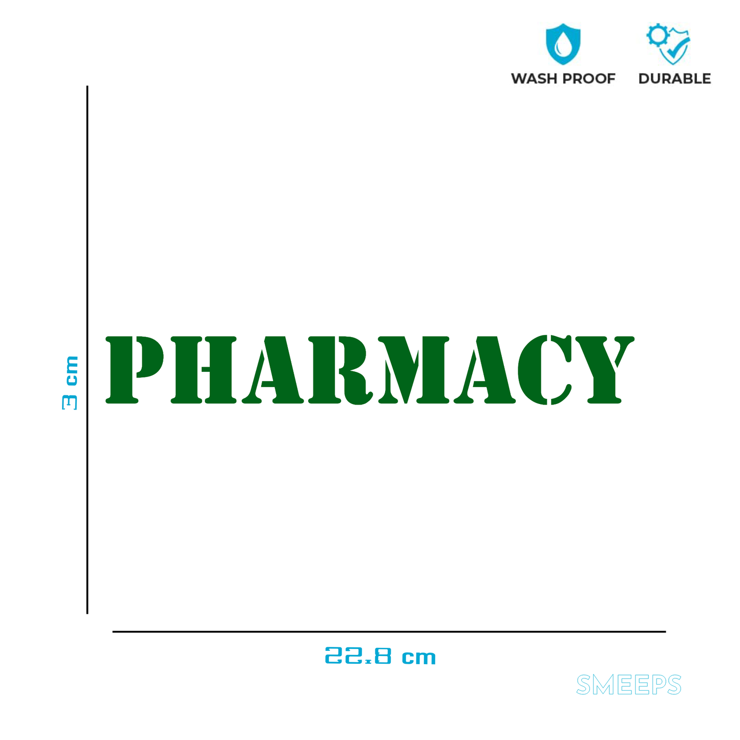 Smeeps PHARMACY Sticker – 22.8 x 3 cm Green Text Decal | Shop Front & Medical Store Label | Waterproof & UV-Resistant Vinyl