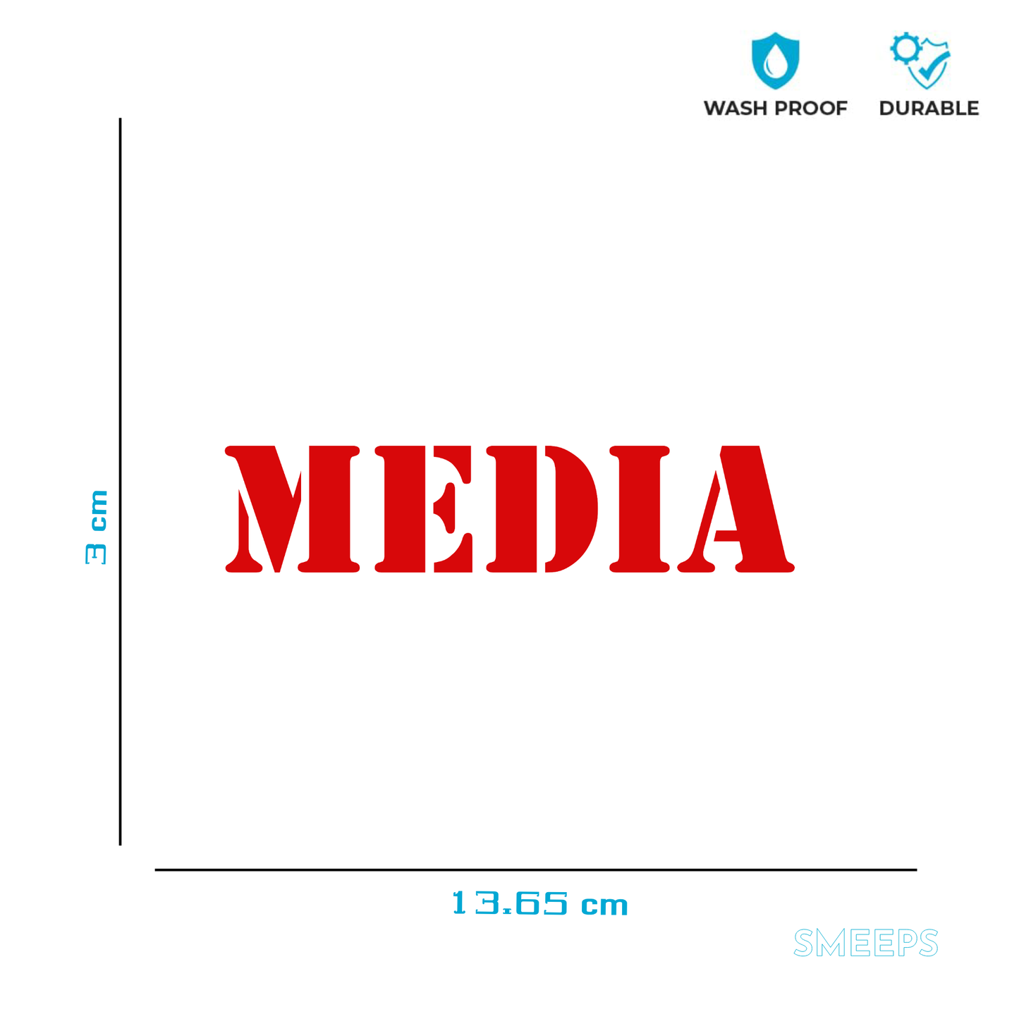 Smeeps MEDIA Car Sticker – 13.65 x 3 cm Bold Red Text | Waterproof & UV-Resistant Vinyl Decal for Cars, Bikes & Press Vehicles