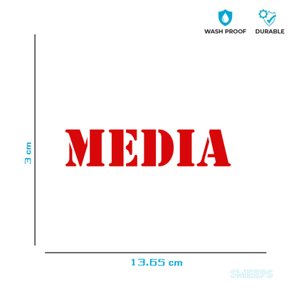 Smeeps MEDIA Car Sticker – 13.65 x 3 cm Bold Red Text | Waterproof & UV-Resistant Vinyl Decal for Cars, Bikes & Press Vehicles