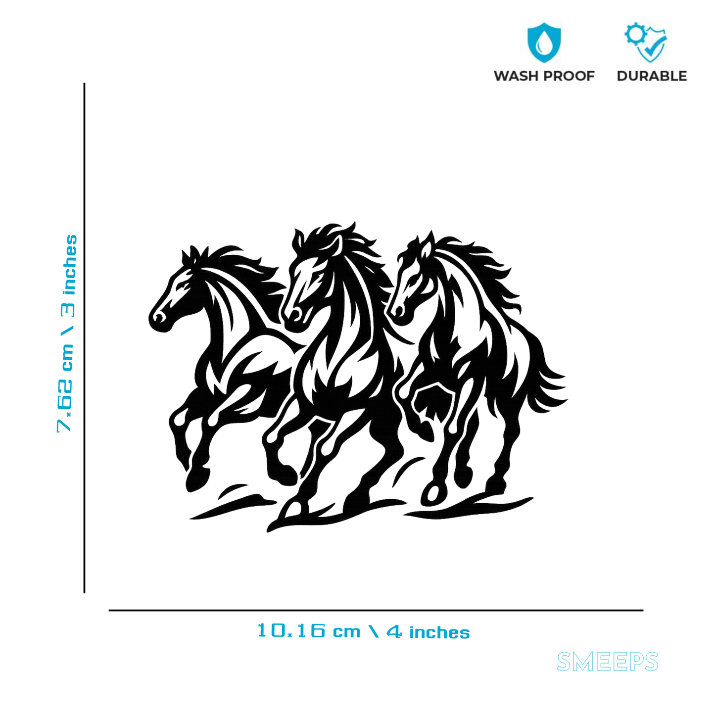 Smeeps Running Horses Sticker – 7.62 x 10.16 cm Car & Bike Vinyl Decal | Triple Horse Silhouette Design | Waterproof & Durable