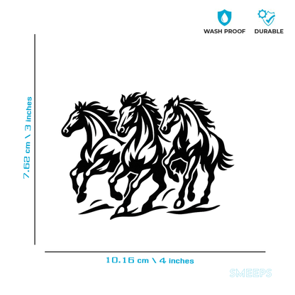 Smeeps Running Horses Sticker – 7.62 x 10.16 cm Car & Bike Vinyl Decal | Triple Horse Silhouette Design | Waterproof & Durable