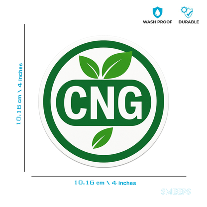 Smeeps CNG Round Leaf Sticker – 10.16 x 10.16 cm Eco Green Circle Car & Bike Vinyl Decal | Waterproof | Clear CNG Fuel Identification