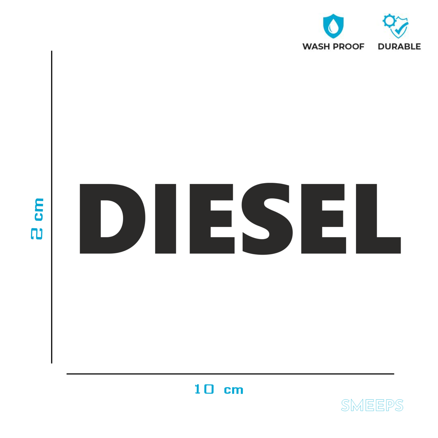 Smeeps DIESEL Text Sticker – 10 x 2 cm Bold Black Vinyl Decal | Fuel Cap Label | Vehicle Safety Marking | Waterproof & UV-Resistant Design