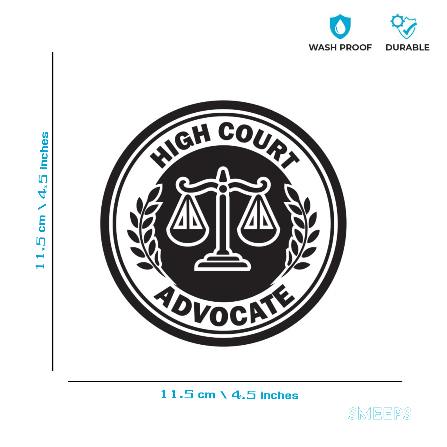 Smeeps High Court Advocate Round Emblem Sticker – Legal Symbol Design – 11.5 x 11.5 cm | Waterproof Vinyl for Cars, Office Doors