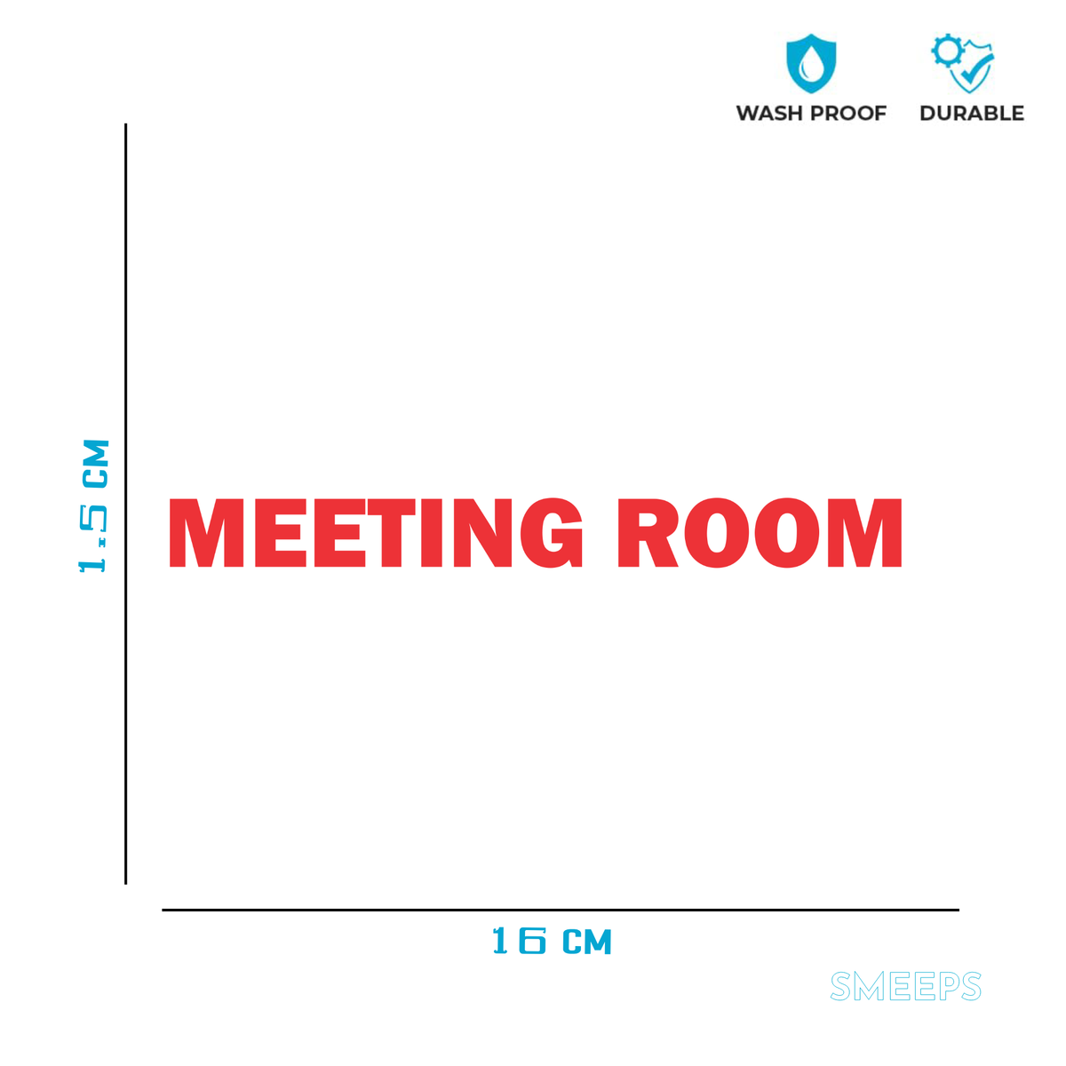 Smeeps Meeting Room Door Sticker – 16 x 1.5 cm Red Text Office Label | Waterproof, Wash-Proof & Durable Vinyl Signage
