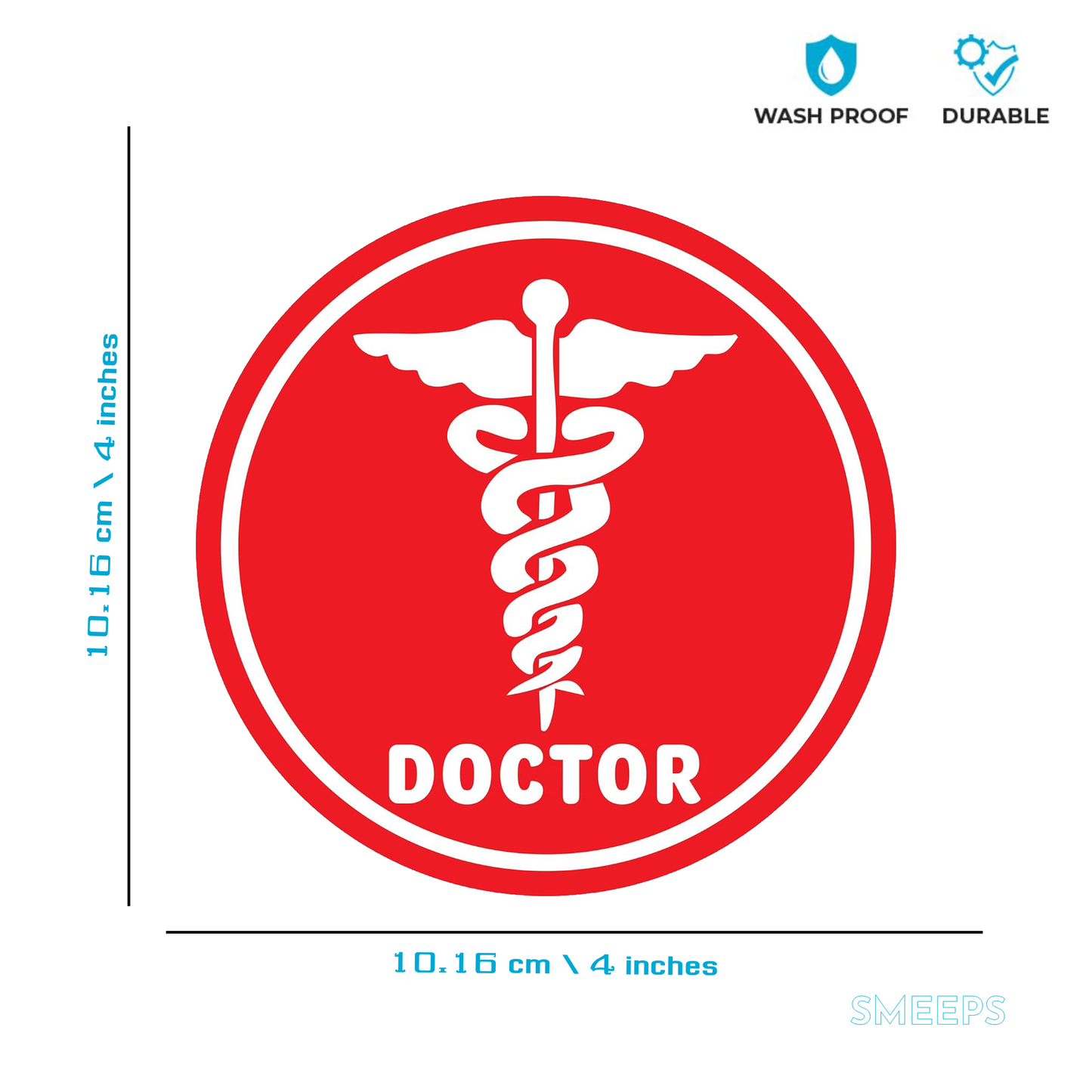 Smeeps Doctor Car Sticker – 10.16 x 10.16 cm | Bold Red Medical Emblem with Text | Professional Identification for Vehicles