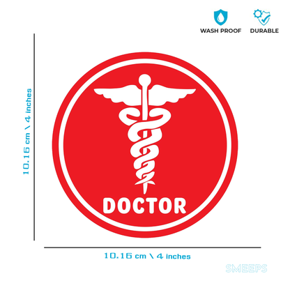 Smeeps Doctor Car Sticker – 10.16 x 10.16 cm | Bold Red Medical Emblem with Text | Professional Identification for Vehicles