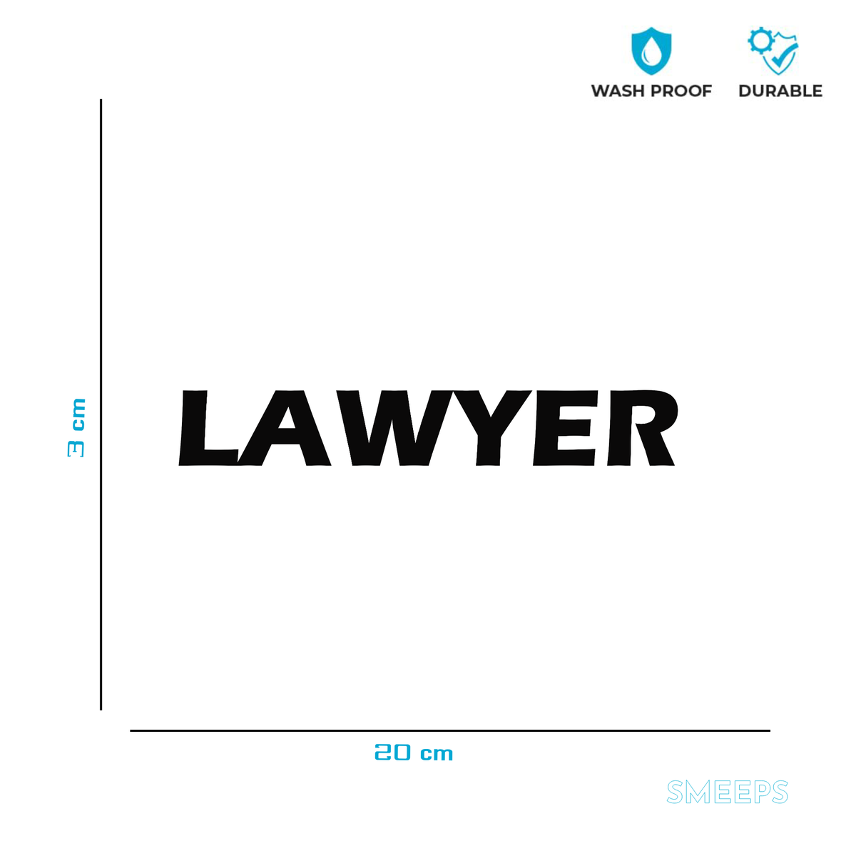 Smeeps LAWYER Text Sticker – 20 x 3 cm Professional Black Vinyl Decal | Car and Bike Label | Bold Identity Sticker | Waterproof and UV-Resistant Design