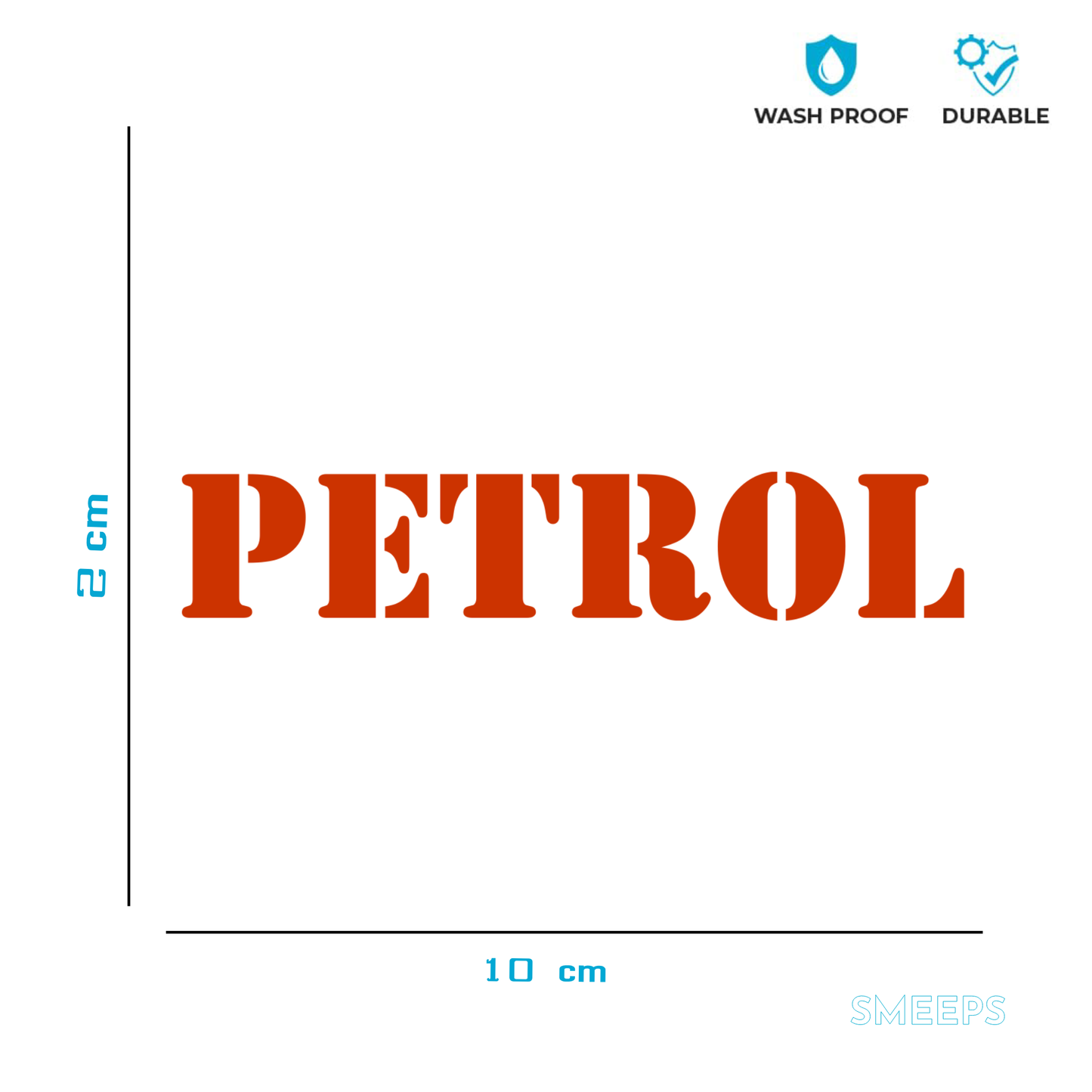 Smeeps PETROL Stencil Sticker – 10 x 2 cm Fuel Cap Vinyl Label | Bold Red Design | Waterproof & UV-Resistant Decal