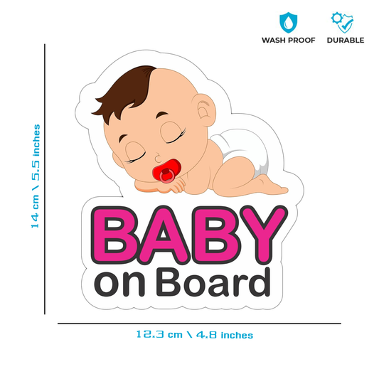 Pack of 2 | Smeeps Baby on Board Sticker – 14 x 12.3 cm | Cute Sleeping Baby Design with Pacifier | Waterproof Vinyl Car Safety Sign