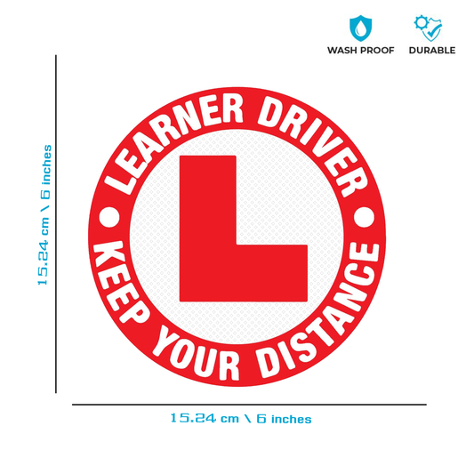 Smeeps “Learner Driver – Keep Your Distance” Stickers (15.24 cm) – High-Visibility Round L Plate for Vehicles | Waterproof Reflective Safety Sign for Cars, Bikes & Scooters