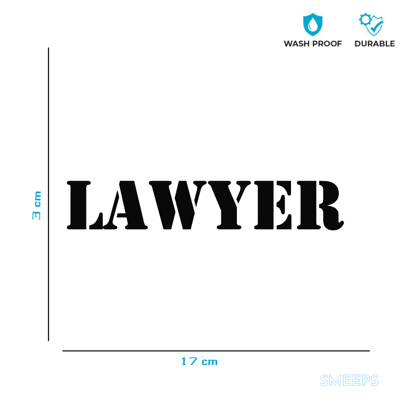 Smeeps LAWYER Text Sticker – 17 x 3 cm Bold Black Vinyl Decal | Car and Bike | Professional Lettering | Waterproof and UV-Resistant Design