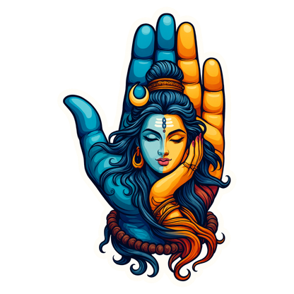 Smeeps Shiva–Shakti Hand Art Sticker – 12.7 x 8.12 cm Spiritual Vinyl Decal | Divine Half-Shiva Half-Shakti Design | Waterproof & UV-Resistant