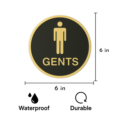 Smeeps “GENTS” Restroom Sign – Round 15.24 cm | Elegant Black & Gold Finish | Self-Adhesive | Waterproof & Durable | Ideal for Offices, Hotels, Cafés, and Commercial Use