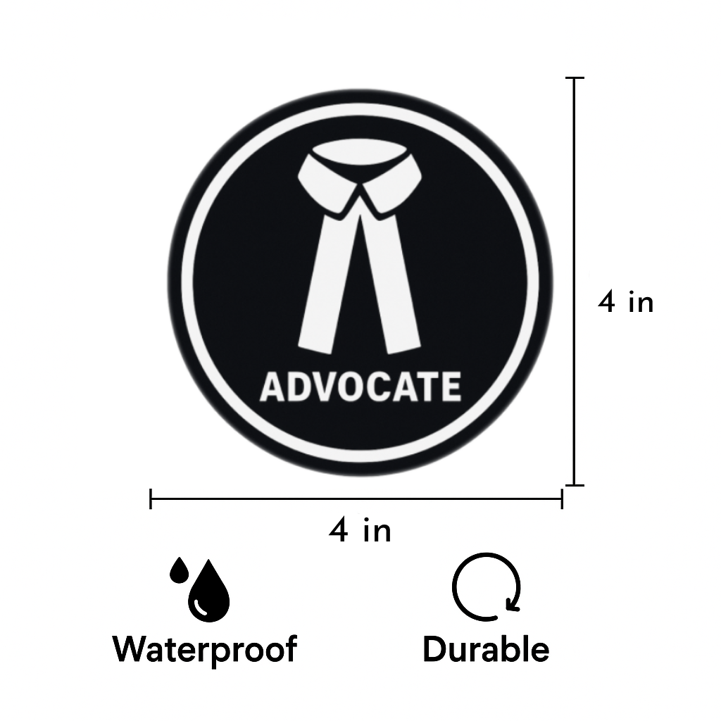 Smeeps Advocate Symbol Vinyl Sticker – 15.24 cm Round Black & White Lawyer Decal | Legal Professional Identity Tag for Car, Office, Laptop | Waterproof & UV-Resistant