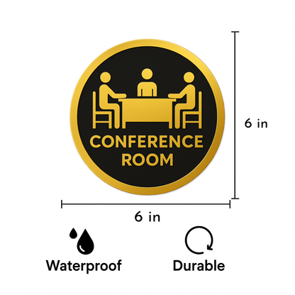 Pack of 2 | Smeeps Conference Room Sticker – 15.24 cm Round | Bold Gold & Black Design | Office Door/Wall Sign | Waterproof & UV-Proof Vinyl