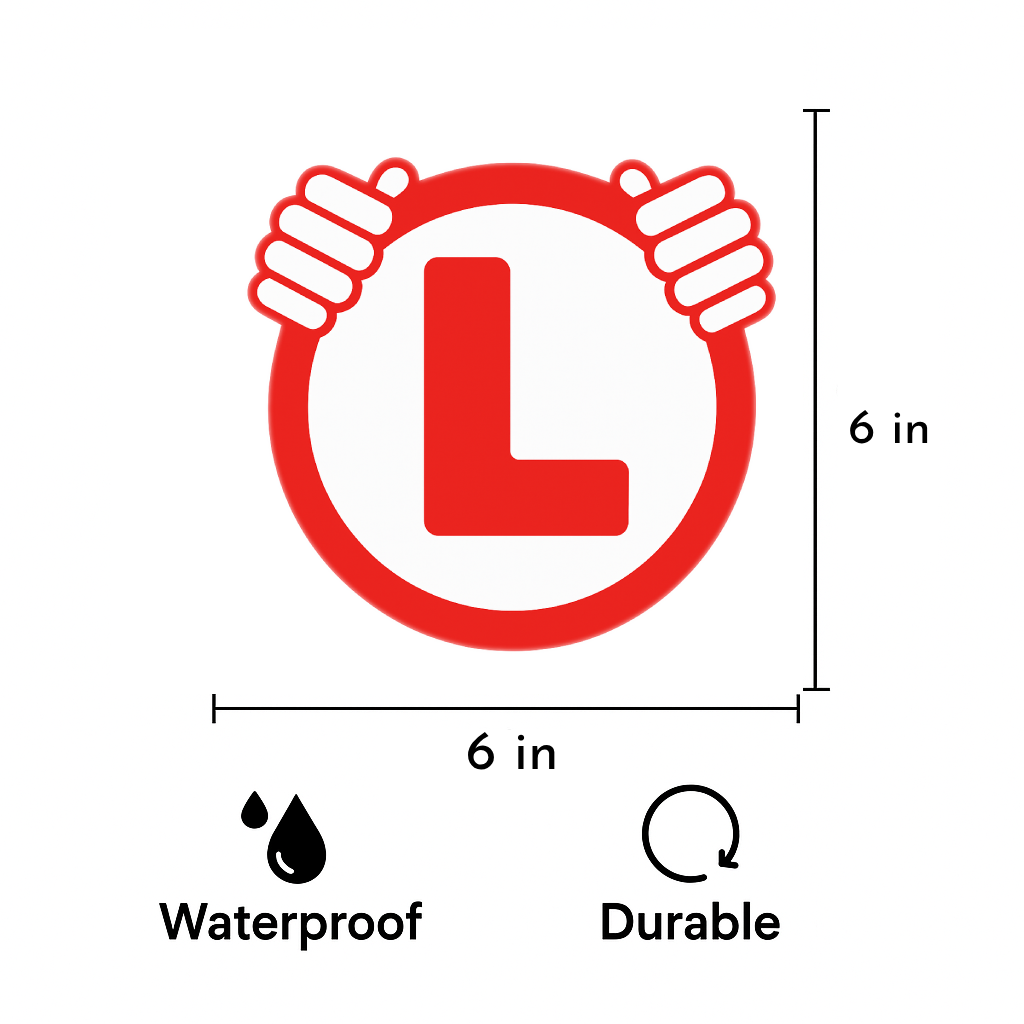 Smeeps “Holding Hands” Learner Driver L Plates (15.24 cm) – Funny & Reflective Safety Sticker for Cars, Bikes & Scooters | Waterproof & Removable Vinyl