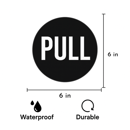 Pack of 2 | Smeeps Round “PULL” Door Sticker – 15.24 cm | Matte Black Finish with Bold White Text | Easy Peel & Stick Vinyl Decal | Ideal for Offices, Stores & Restaurants