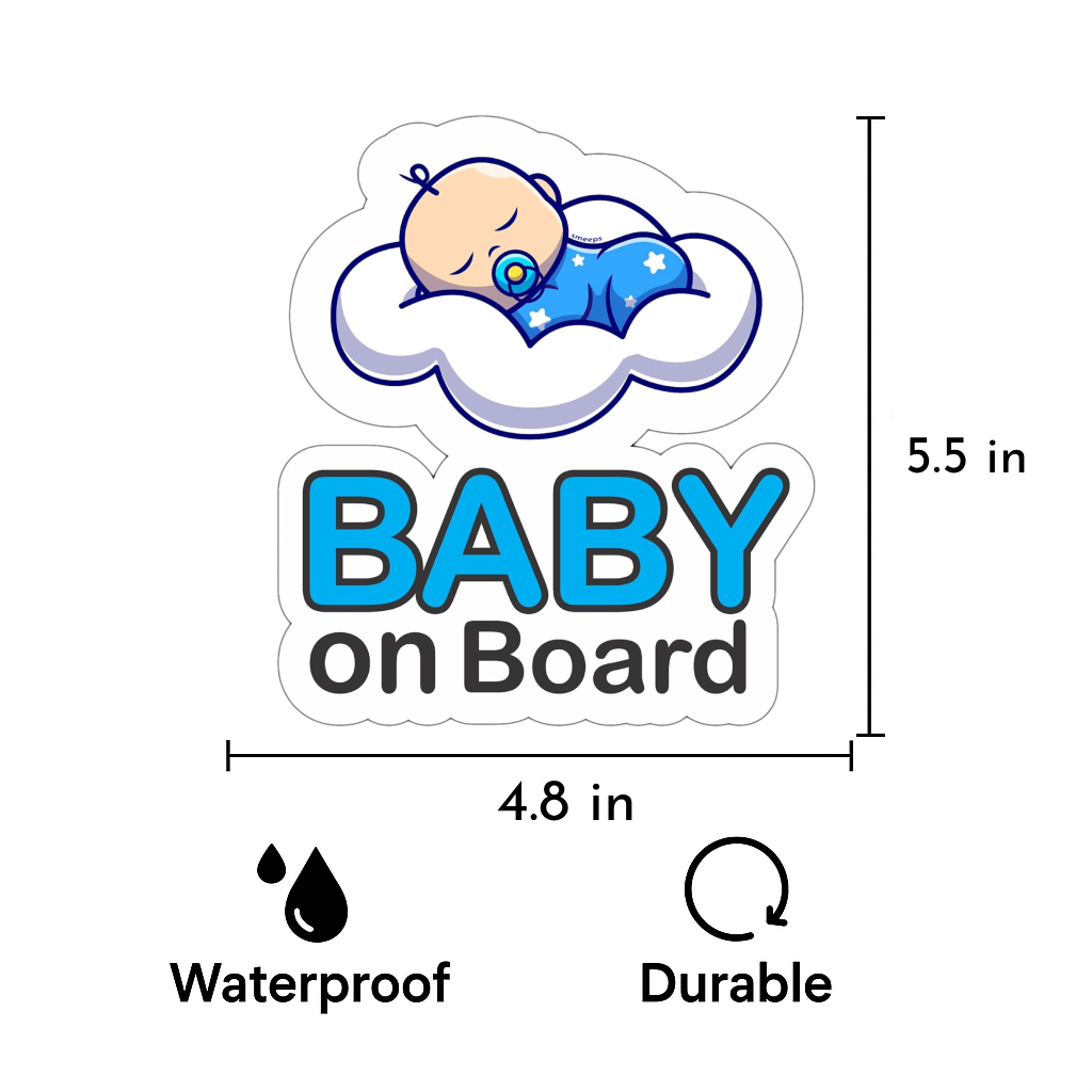 Pack of 2 | Smeeps Baby on Board Car Sticker, 14 x 12.3 cm – Sleeping Baby on Cloud Design, Waterproof & Eye-Catching Vehicle Safety Sign