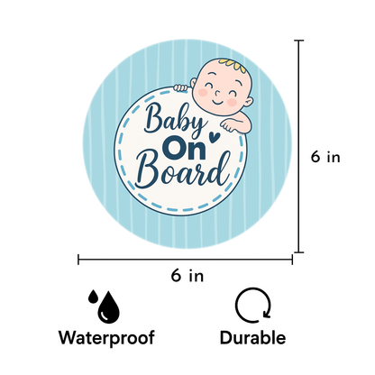 Smeeps Baby on Board Sticker – 15.24 cm Round | Soft Blue Pastel Design with Smiling Baby | Waterproof Car Safety Sign
