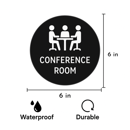 Smeeps “Conference Room” Door Sign Stickers – 15.24 cm Round Office Label | Professional Black & White Design | Waterproof & Easy to Apply