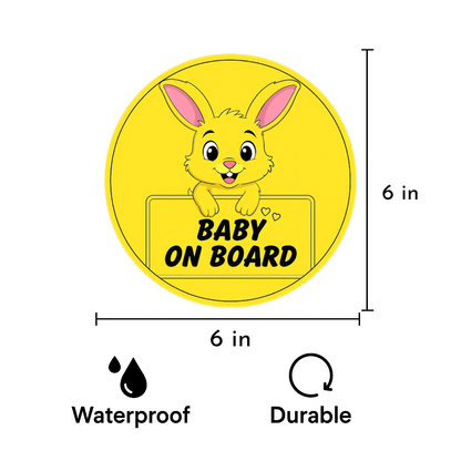 Smeeps Baby on Board Sticker – 15.24 cm Round | Cute Yellow Bunny Design | High-Visibility Safety Sign for Car Windows