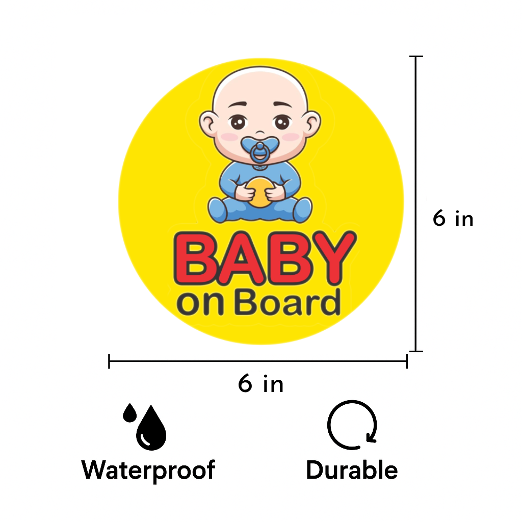 Smeeps Baby on Board Sticker – 15.24 cm Round | Cute Bald Baby with Pacifier & Ball | Waterproof Vinyl Car Safety Sign