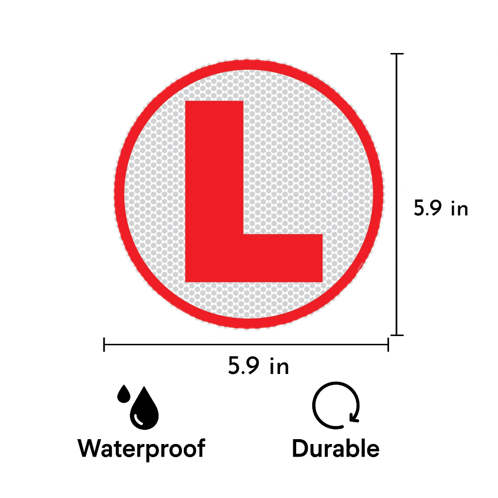 Smeeps Reflective L Plate Sticker for Learner Drivers – 15.24 cm Round Red & White Vinyl | Waterproof & UV-Proof for Cars, Bikes & Training Vehicles