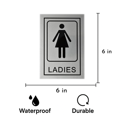Smeeps “LADIES” Restroom Sign – 15.24 x 10.16 cm | Sleek Silver Finish with Black Print | Durable & Easy to Read | Self-Adhesive for Office, Mall, Café, School