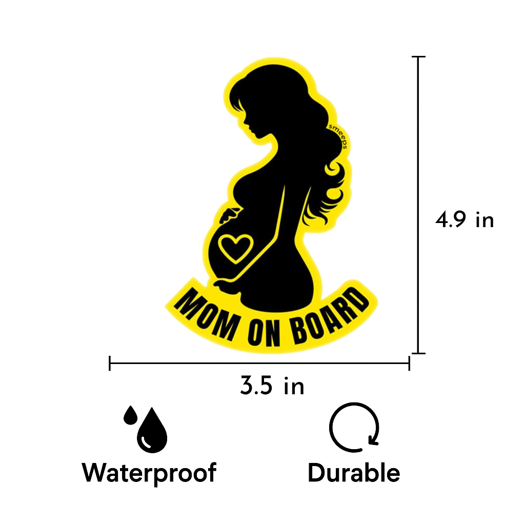 Pack of 2 | Smeeps Mom on Board Sticker – 12.5 x 9 cm | Elegant Silhouette Design | Yellow & Black Waterproof Car Safety Sign