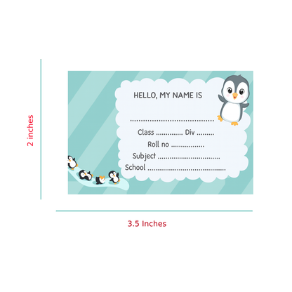 Smeeps Penguin School Label Sticker – 3.5 x 2 Inches Name Tag for Books & Notebooks | Pack of 10 | Waterproof & Writable Label Sticker
