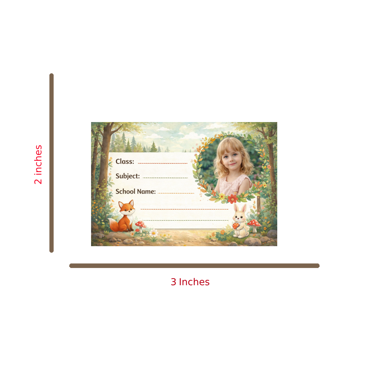 Smeeps Personalized Forest Animal School Label Stickers – Pack of 10 | 3 x 2 Inch Custom Name Labels with Photo | Cute Fox & Bunny Nature Theme | Waterproof Premium Finish